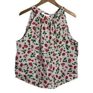 J.Crew Strawberry Halter Neck Tank Top Women L Red White Novelty Spring Preppy